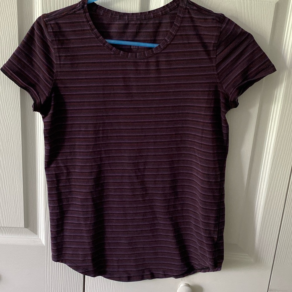 lululemon athletica Purple Striped Short Sleeve Tee